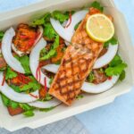 vegetable salad with grilled salmon