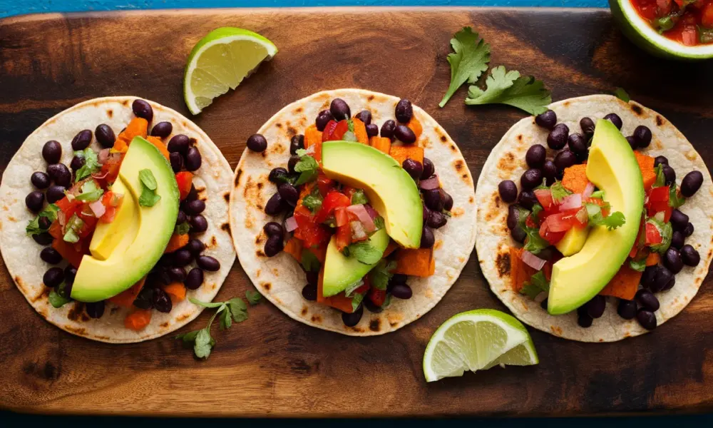 black bean sweet potato tacos avocado salsa