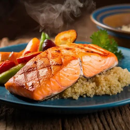 grill salmon veggies and quinoa