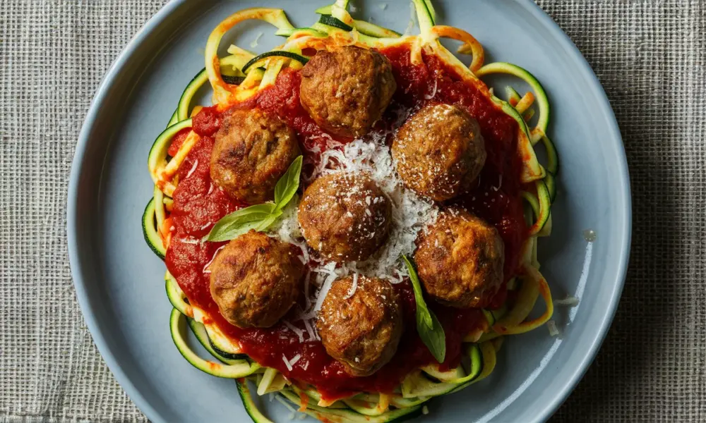 spiralized zucchini noodles with marinara and turkey