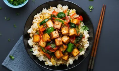 stir fry with tofu veggies over cauliflower rice