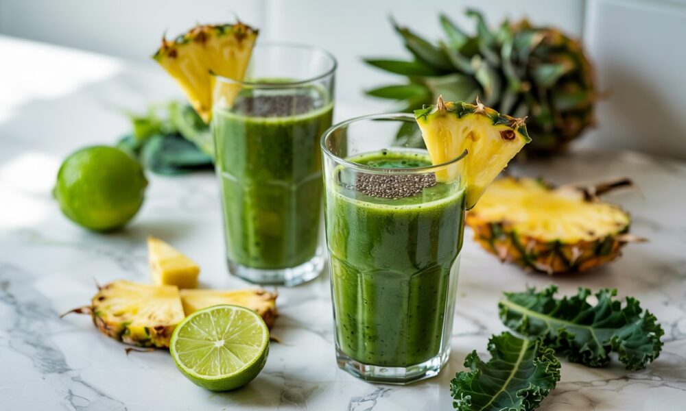 green smoothie with kale and pineapple