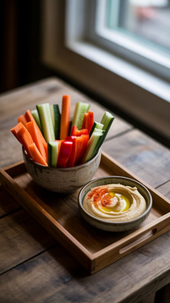 sliced veggies and hummus