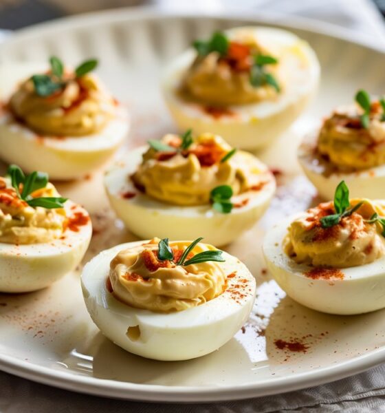 deviled eggs on platter