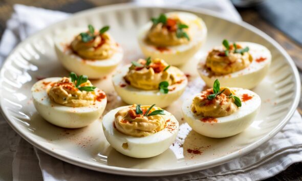 deviled eggs on platter