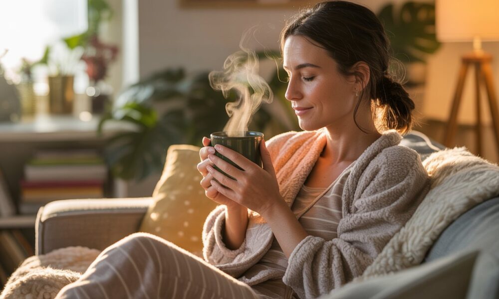woman enjoying a cup of bone broth