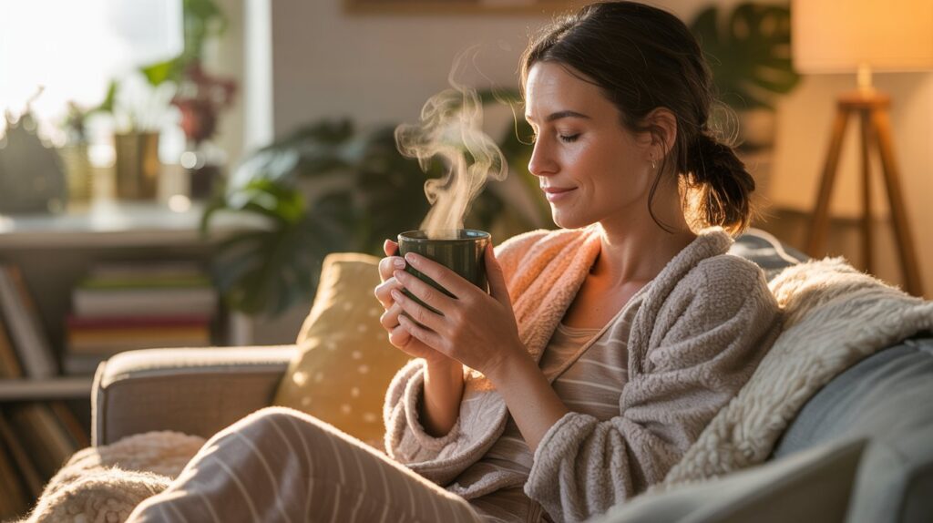 woman enjoying a cup of bone broth