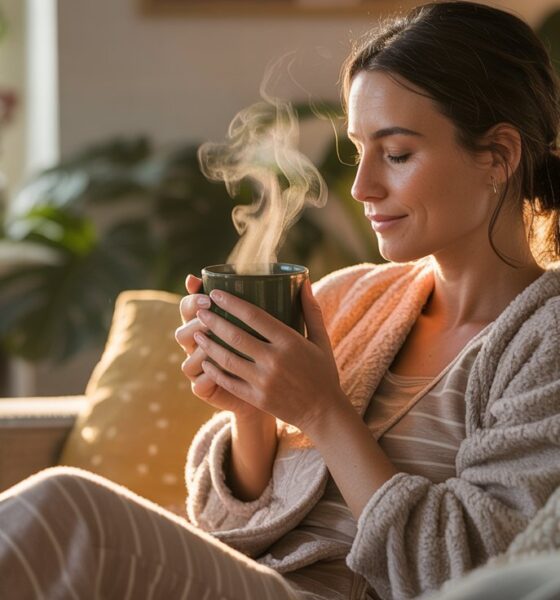 woman enjoying a cup of bone broth
